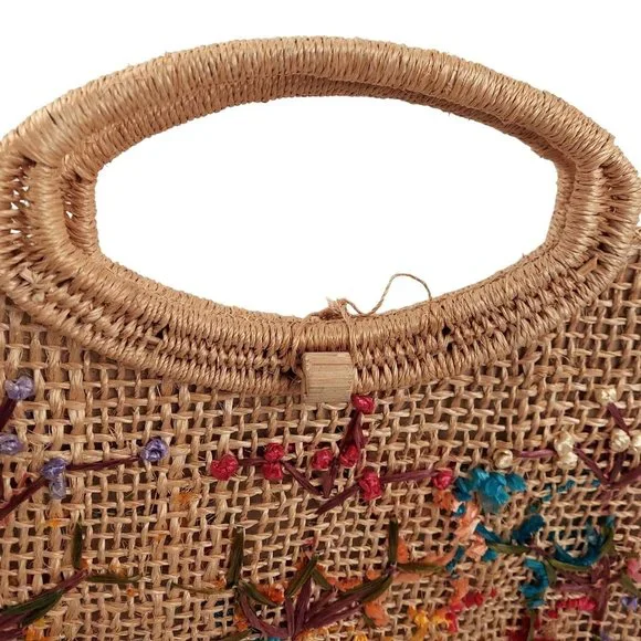 Handmade Pink Straw Cabana Small Summer Vacation Handbag Purse Fashion Tote - Picture 3 of 7